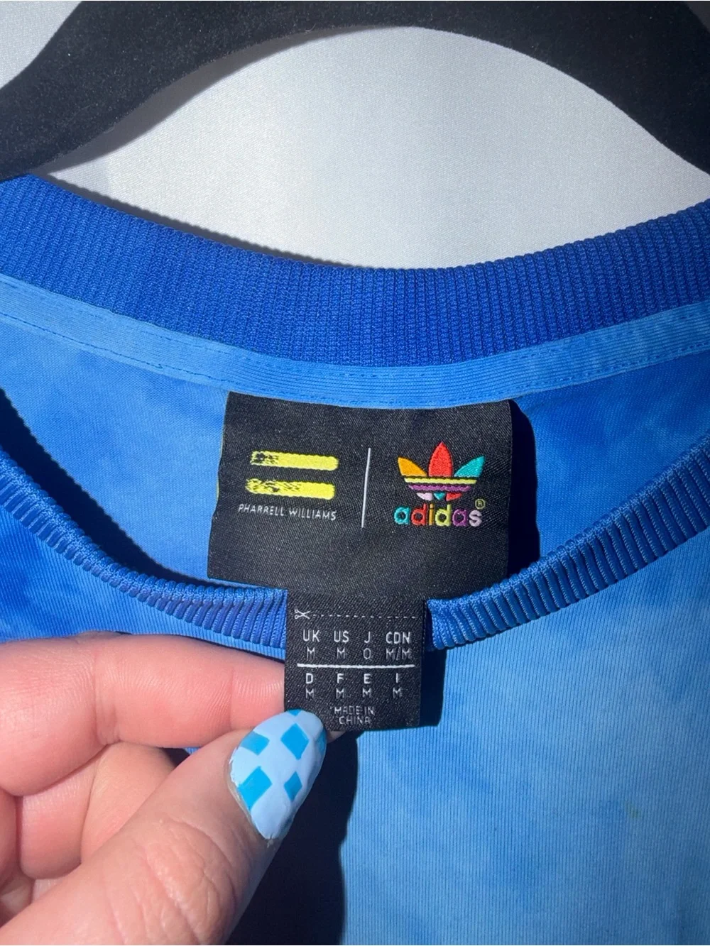 Adidas Pharrell Williams Hu Holi T-shirt Human Races Blue 3 Stripes Top M